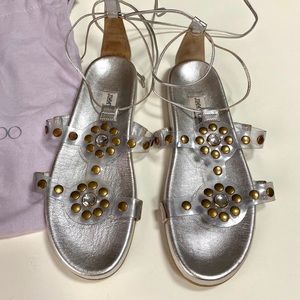 Jimmy Choo Silver Metallic Lace-Up Sandals